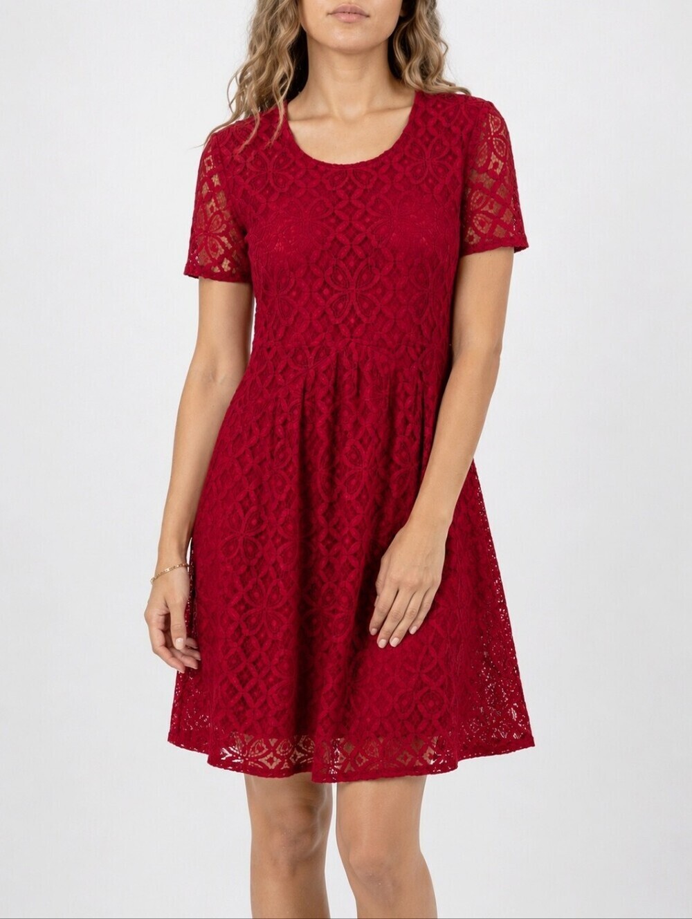 Burberry Brit Christy Red Lace Fit Flare Dress Short Sleeve Cotton Blend M